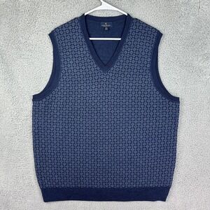 Brooks Brothers Sweater Vest Mens XL Blue Diamond Pattern Extra Fine Merino Wool